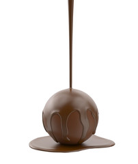 chocolate ball coated with the Melted or dripping chocolate liquid ,3d rendering.