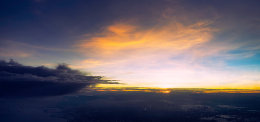 view outside the plane window.Beautiful sunset