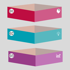 Business data visualization, infographics. Scheme of the process of elements with the help of graphics, diagrams of rectangles 3D four stages, numbers, variants, icons, with text. Business vector for 