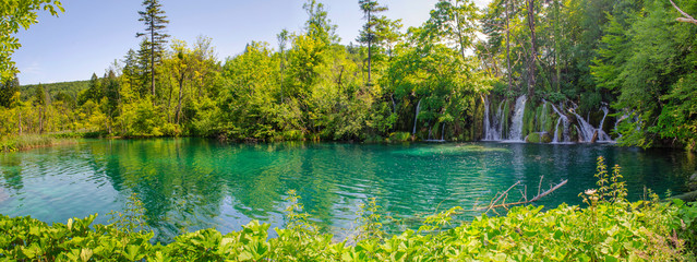 Picturesque summer landscapes of Plitvice Lakes park, Croatia