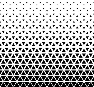 Halftone triangle abstract background. Black and white vector pattern.