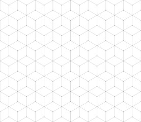Vector seamless cubic pattern with dots. Modern thin hexagon grid texture.