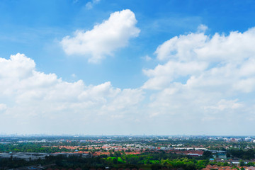 Outer view of the capital city of Bangkok With blue clouds used as a background