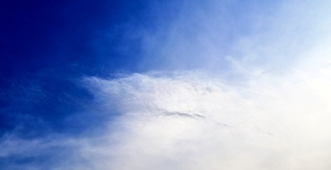 Stunning mixed cloud formation panorama  on a deep blue summer sky