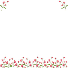 Frame of pink lovely delicate watercolor flowers. Frame for congratulations, wedding invitations