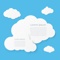 Paper art with cloud on blue sky background. Speech Bubble with white blank hanging. vector illustration
