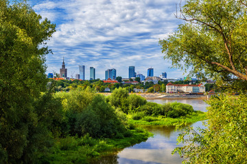 Fototapeta na wymiar River View of Warsaw Skyline In Poland