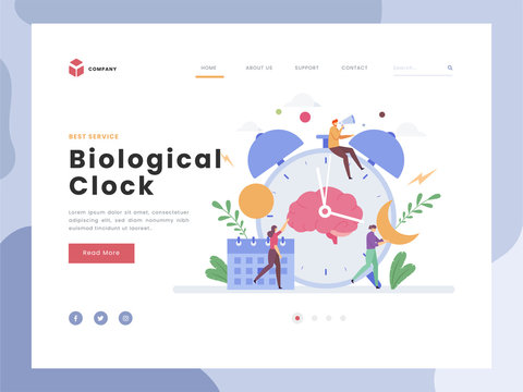 Vector Illustration idea concept for landing page template,Biological Clock, Clock control our brain when sleep.Flat tiny aging childless persons concept,Symbolic abstract at clock,Flat Styles