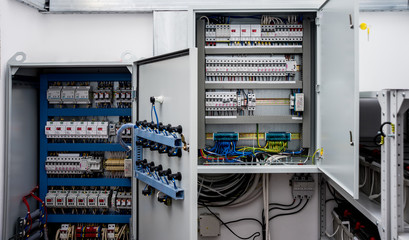 Voltage switchboard with circuit breakers.