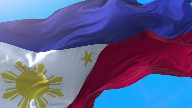 Philippines flag video waving in wind 4K. Realistic Philippine or Deutsche  background. Philippines background looping 3840x2160 px.