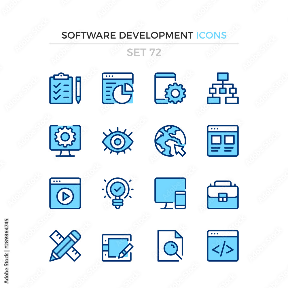 Wall mural software development icons. vector line icons set. premium quality. simple thin line design. modern 