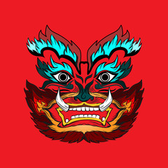 Giant face artwork Asian style cut out on red