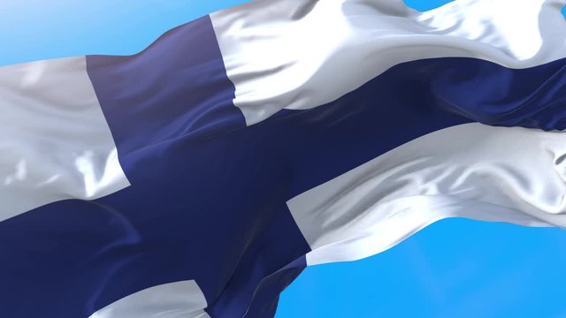 Finland flag video waving in wind 4K. Realistic Finnish background. Finland background looping 3840x2160 px.