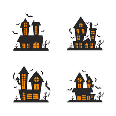 Set of Castle for Halloween Design Vector isolated. Happy Halloween Template Illustration