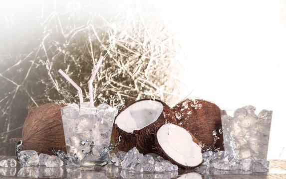 Tropical Coconut With Ice Cubes