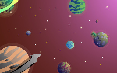 space background with abstract shape  planets and asteroids. For web design  banner. space exploring. vector illustration