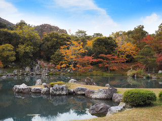 Tenryuji temple garden in autumn at Kyoto, Japan.