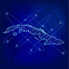 Global logistics network concept. Communications network map Cuba on the world background. Map of  Cuba  with nodes in polygonal style. Vector illustration EPS10. 