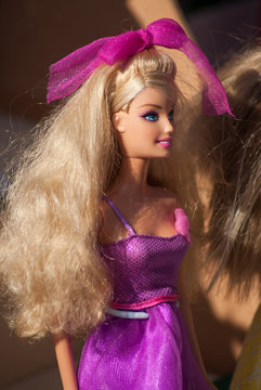 brunstatt - France - 15 Septembre 2019 - Closeup of Barbie dolls collection at flea market in the street