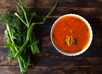traditional tomato soup with herbs