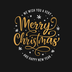 Merry Christmas and Happy New Year lettering template. Greeting card or invitation. Vector vintage illustration.