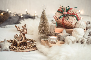 Christmas still life background with festive decor.