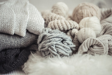 Fototapeta na wymiar cozy background Wallpaper with the yarn for knitting.