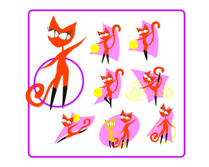 elegant cat like gymnast and dancer in different poses. transformable vector image for logo, prints or illustrations