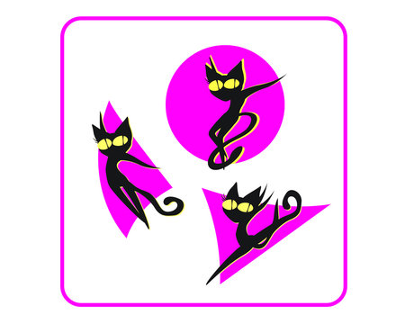 elegant cat like gymnast and dancer in different poses. transformable vector image for logo, prints or illustrations