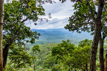 Viewpoint and green fields in the rainy season at Doi Luang Tak, Tak Province,Thailand.