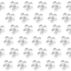 Seamless pattern of  cherry blossoms, monochrome, white toned