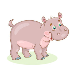 Funny cute hippo. In cartoon style. Isolated on white background.