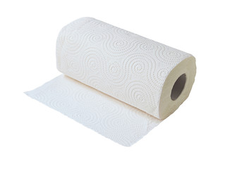 disposable paper towels in a roll isolated on white