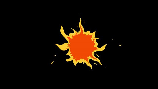Fiery sun 2D animation. The added sun is shining. Alpha channel