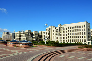 Minsk, Belarus - 14/09/2019: The House of the Government of the Republic of Belarus and Lenin monument , Minsk, Belarus