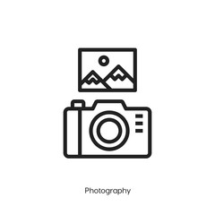 photography icon. camera icon vector. Linear style sign for mobile concept and web design. photography symbol illustration. vector graphics - Vector	