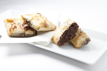 pincho aperitivo gourmet morcilla. gourmet black pudding appetizer skewer.