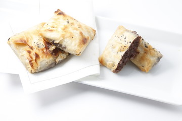 pincho aperitivo gourmet morcilla. gourmet black pudding appetizer skewer.