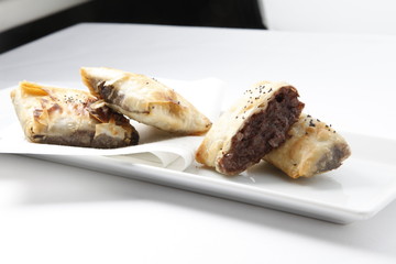 pincho aperitivo gourmet morcilla. gourmet black pudding appetizer skewer.