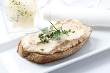 pincho tapa mousse de salmón . Salmon mousse tapas skewer.