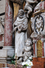 Saint Francis, statue on the High Altar in the Catholic Church of the Saint Clare in Kotor, Montenegro