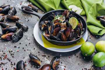 Baked Mediterranean mussels with creamy lime sauce.