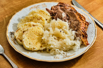 Czech food pork meat with gabbage and dumplings