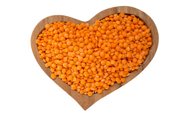 Red lentils on white background