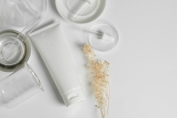 beauty spa medical skincare and cosmetic lotion bottle cream spray packaging product on white decor...