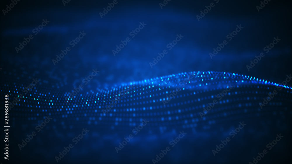 Poster technology binary data wave background .