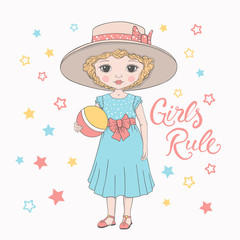 Cute little girl with hat, ball