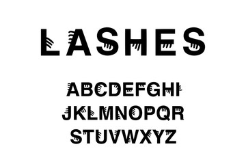 Lashes hand drawn vector illustration in cartoon style abc alphabet black white