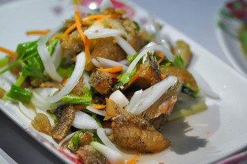 fish salad or fried fish salad ,spicy salad