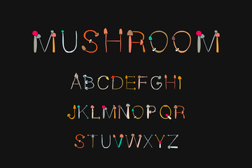 Fototapeta na wymiar Mushroom hand drawn vector illustration abc alphabet in cartoon style colorful types of plants